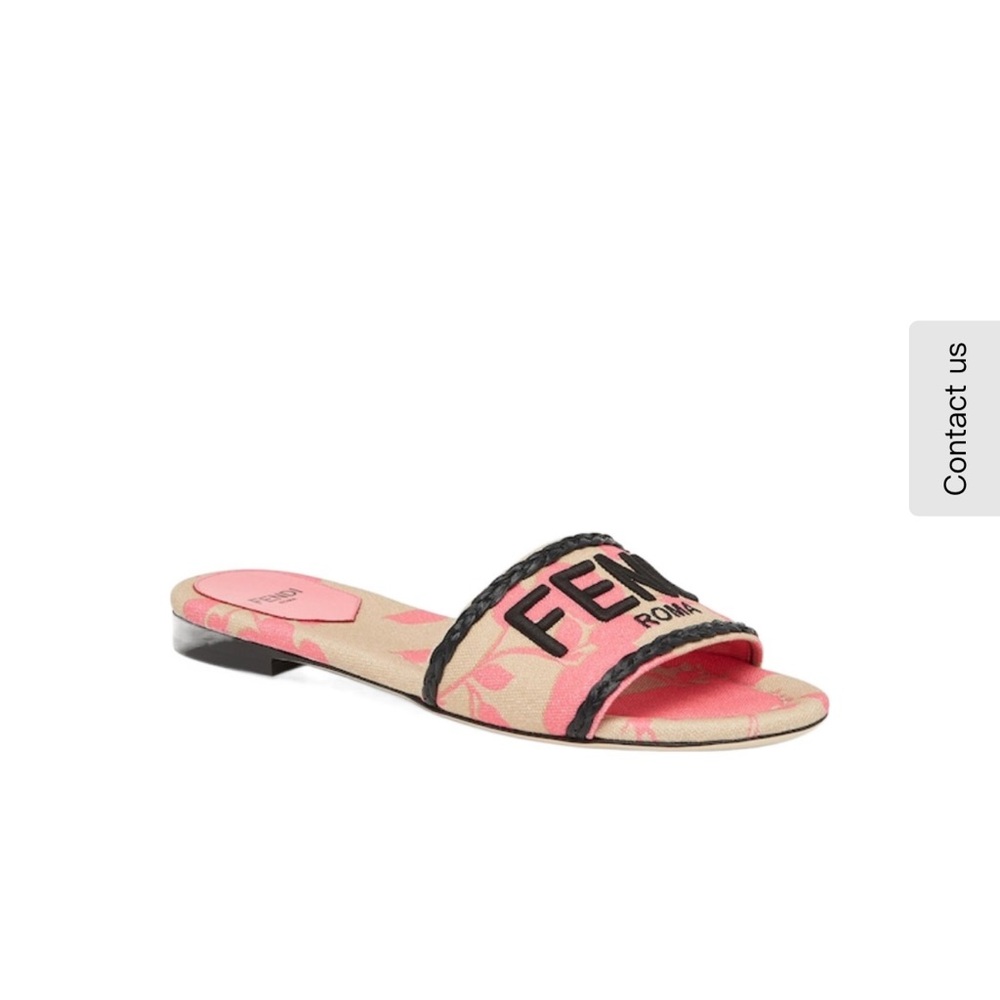 Fendi Beige and Pink Logo Sandals